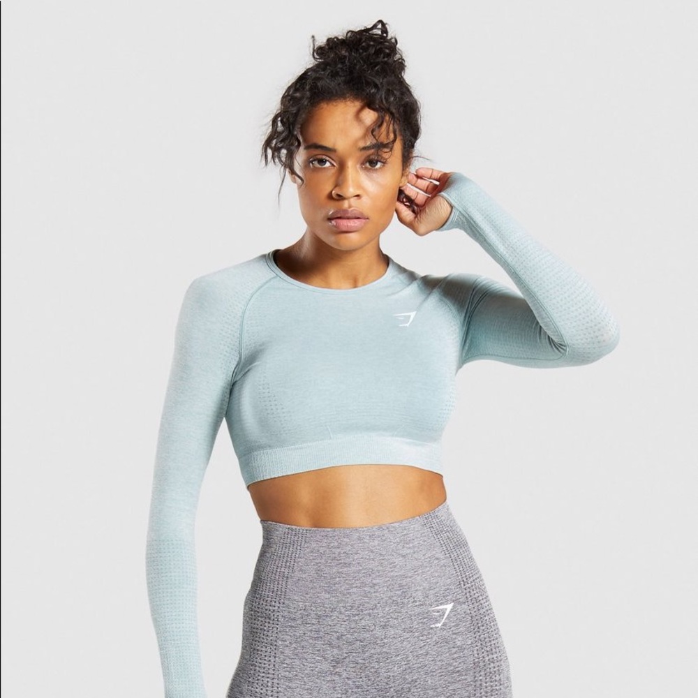 Gymshark Vital Seamless Long Sleeve Crop Top - Light Green Marl  S